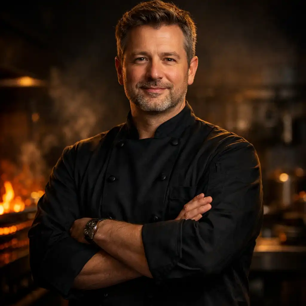 Portrait of Executive Chef Marcus Hale in a dark chef's coat