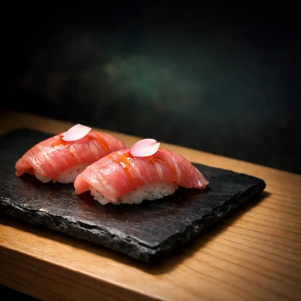 Otoro nigiri with aged soy and fresh wasabi at Sakura Blossom